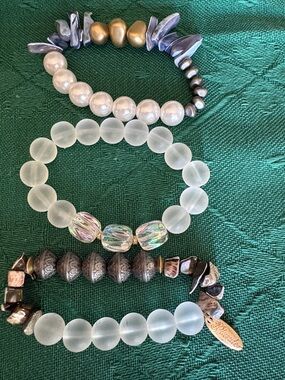 Plunder Frosted White, Pearl & Gold Mixed-Bead Bracelet Set $22